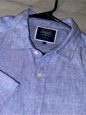 Charles Tyrwhitt Men’s Large Blue 100% Linen Classic Fit Shirt
